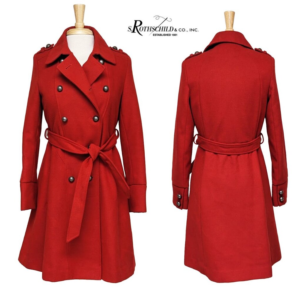 ROTHCHILD Long Wool-Blend Military-Style Trench Coat w/ Belt